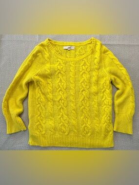LOFT Sunny Yellow Cable-Knit Crew Sweater
